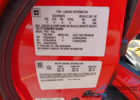 1998 Chevrolet Corvette z USA, uszkodzony, nr VIN 1G1YY22G8W5124409